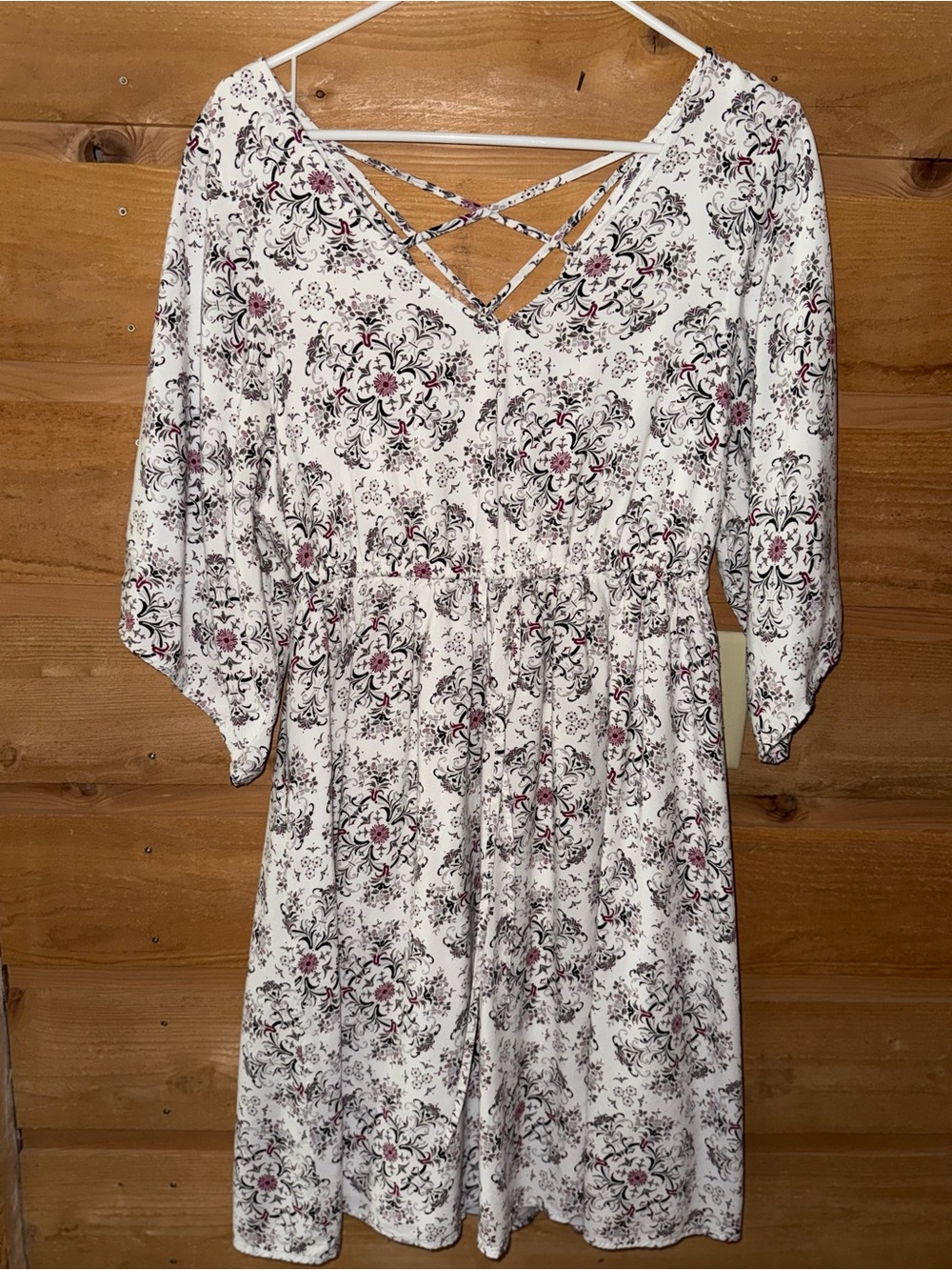 Torrid Pink / burgundy / black / gray Floral Boho Print Tied Waist Dress